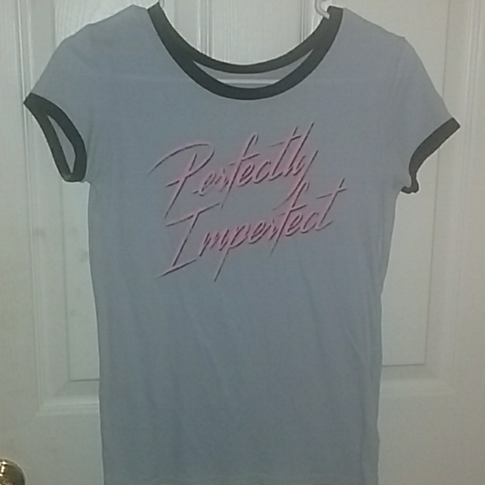 Light blue Arizona jeans co shirt with pink words